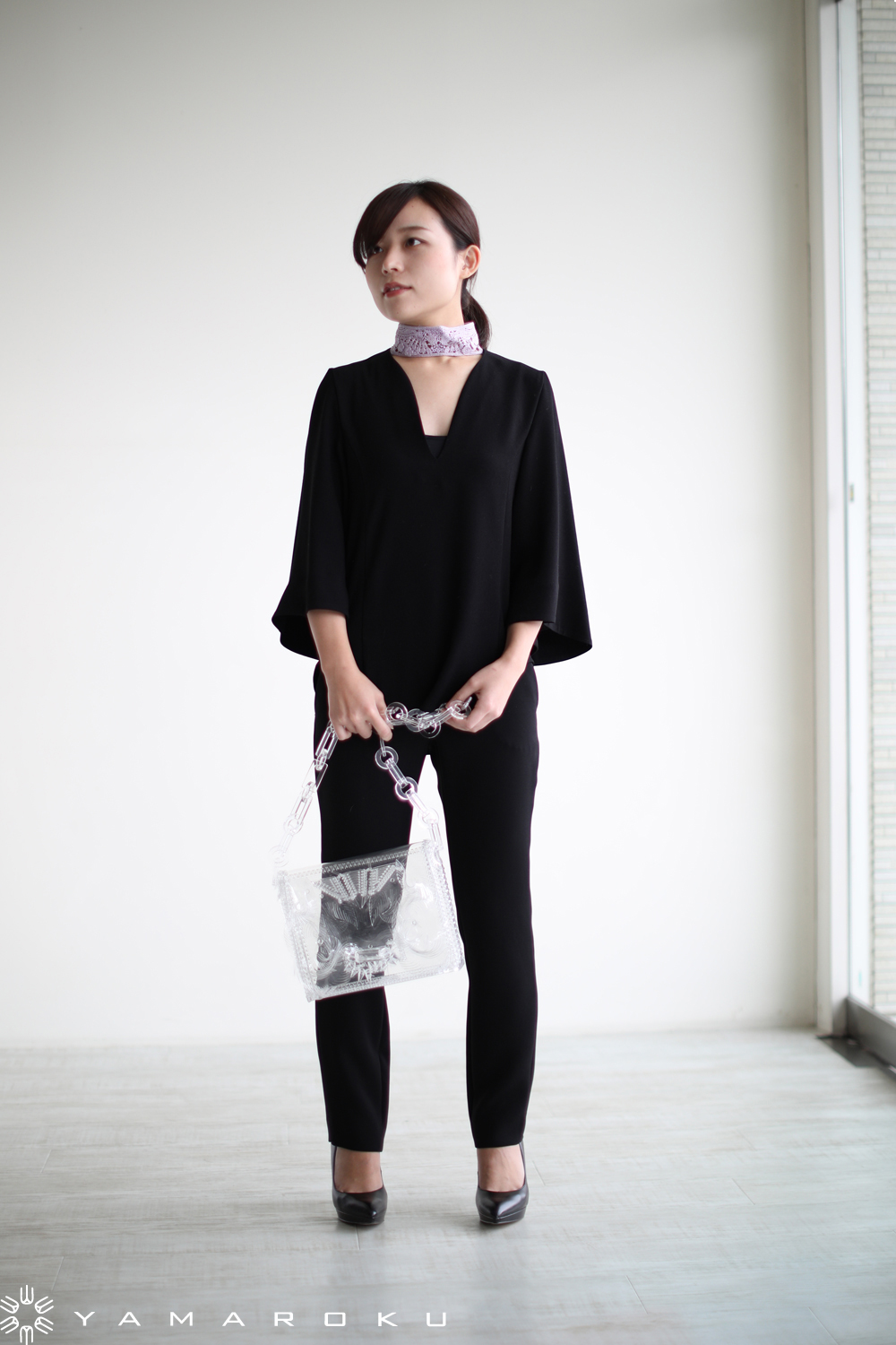 mame Embroidery Silk Collar Tops 紺 mame Embroidery Silk Collar Tops 紺