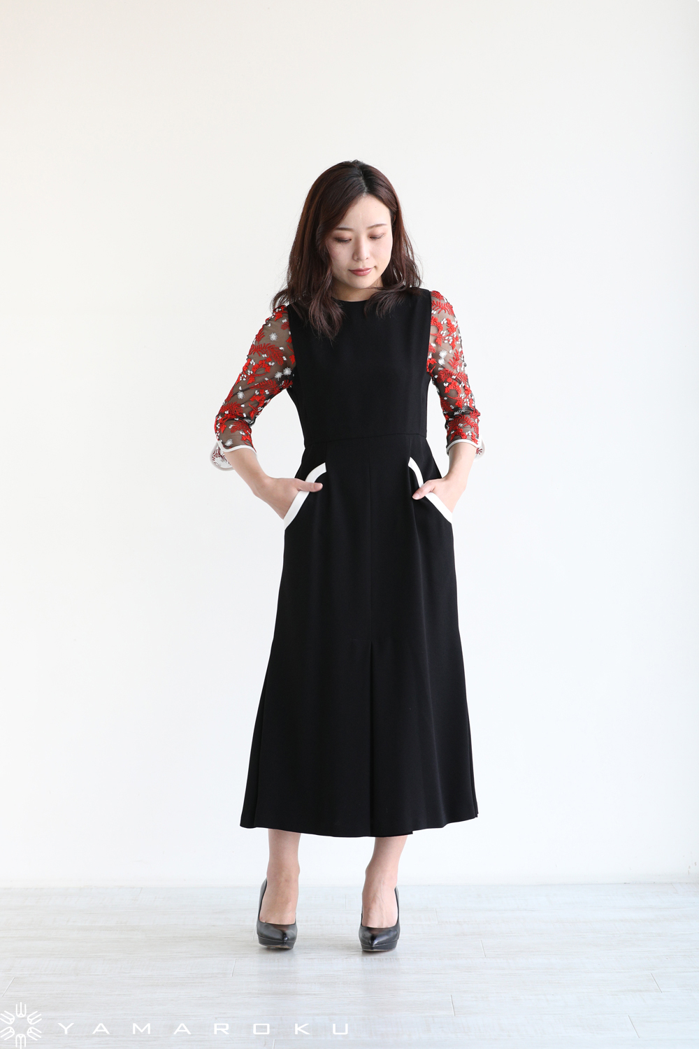 Mame Kurogouchi(マメ) Lace Sleeves A-Line Dress！！ | YAMAROKU New