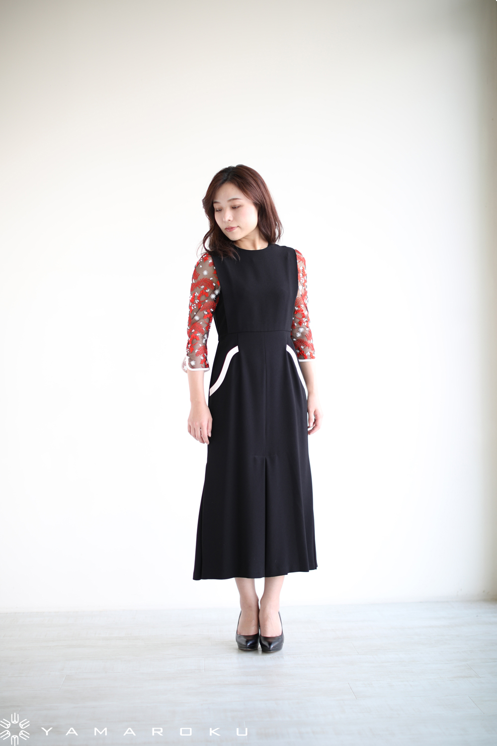 Mame Kurogouchi(マメ) Lace Sleeves A-Line Dress