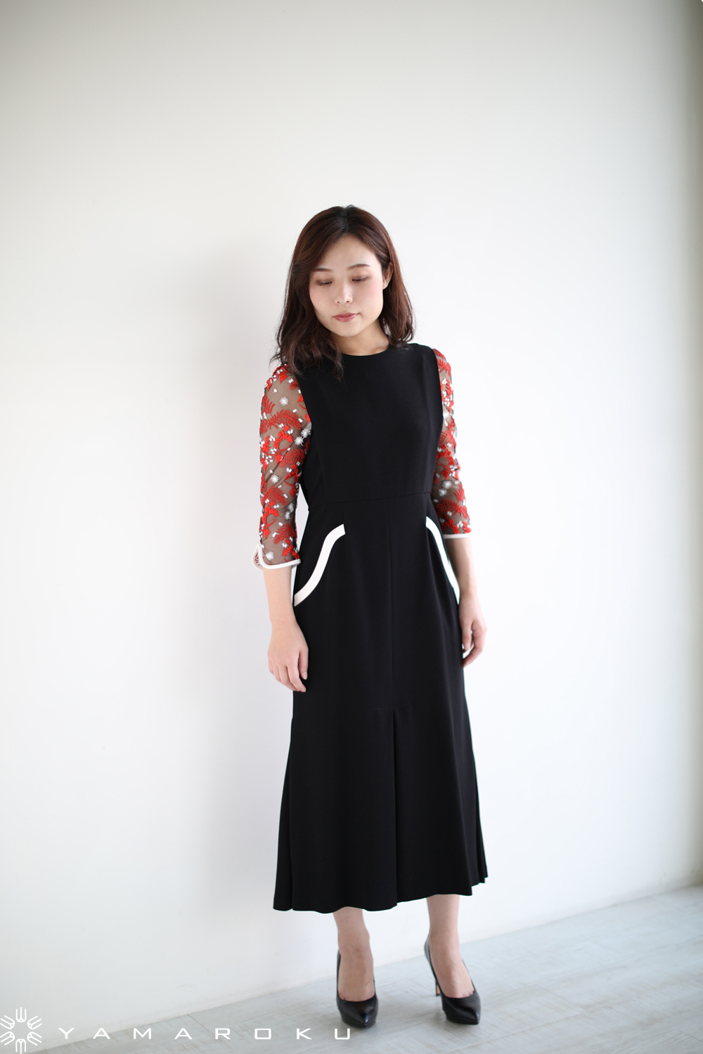 Mame Kurogouchi(マメ) Lace Sleeves A-Line Dress