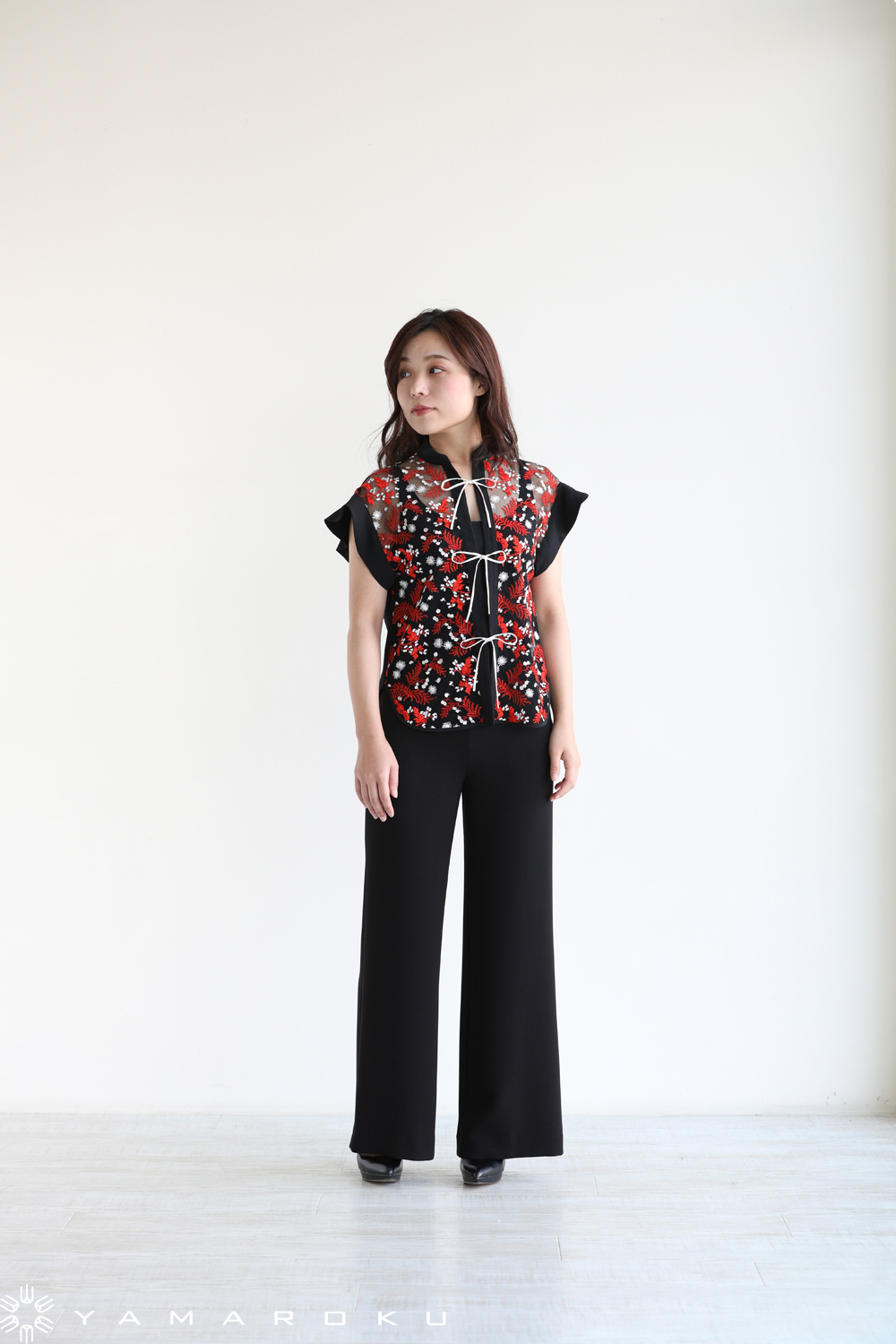 Pedicel Lace French Sleeves Shirt - navy | Mame Kurogouchi
