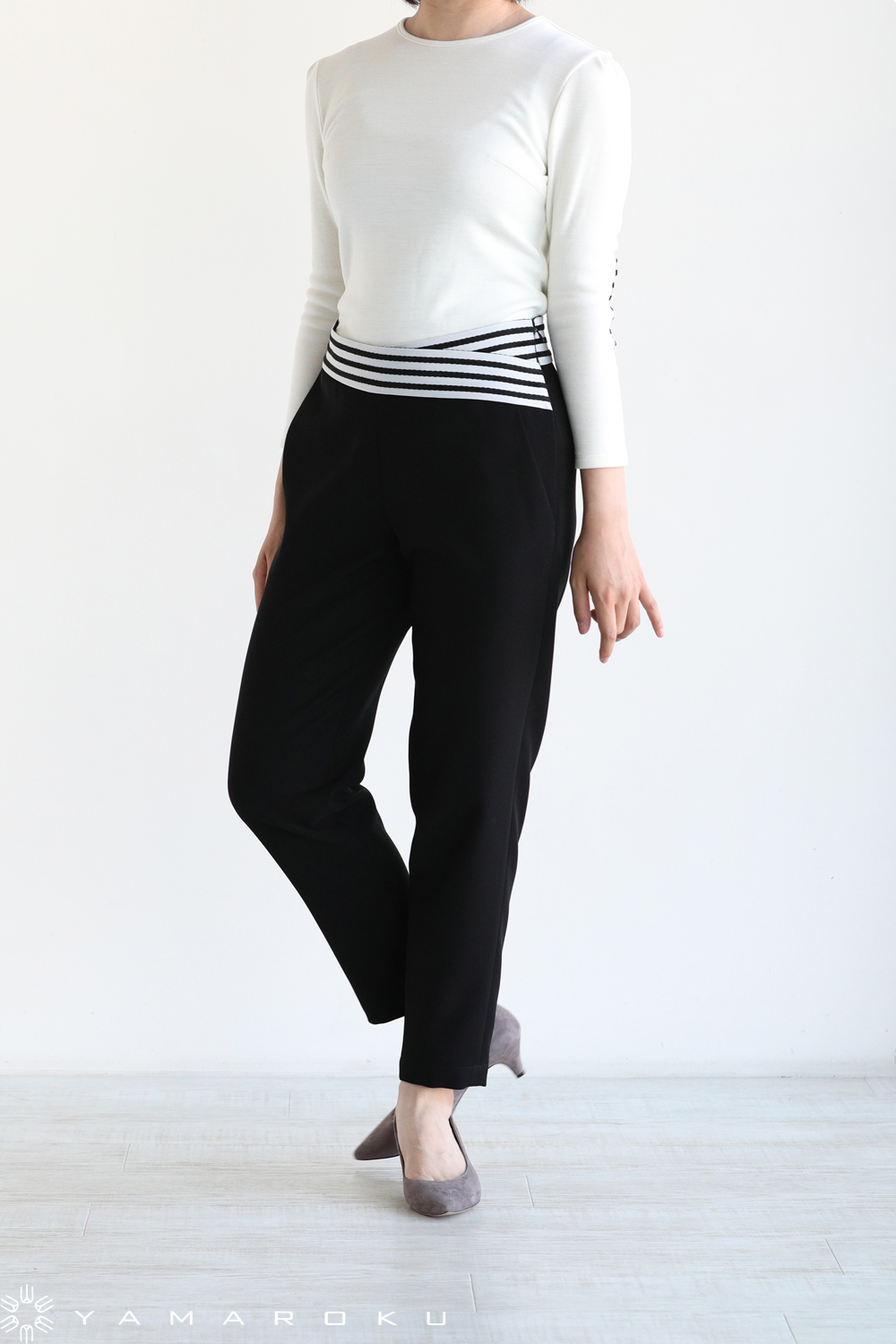 ボーダーズアットバルコニーエルボーパッチ38 ブラック Tシャツ 長袖