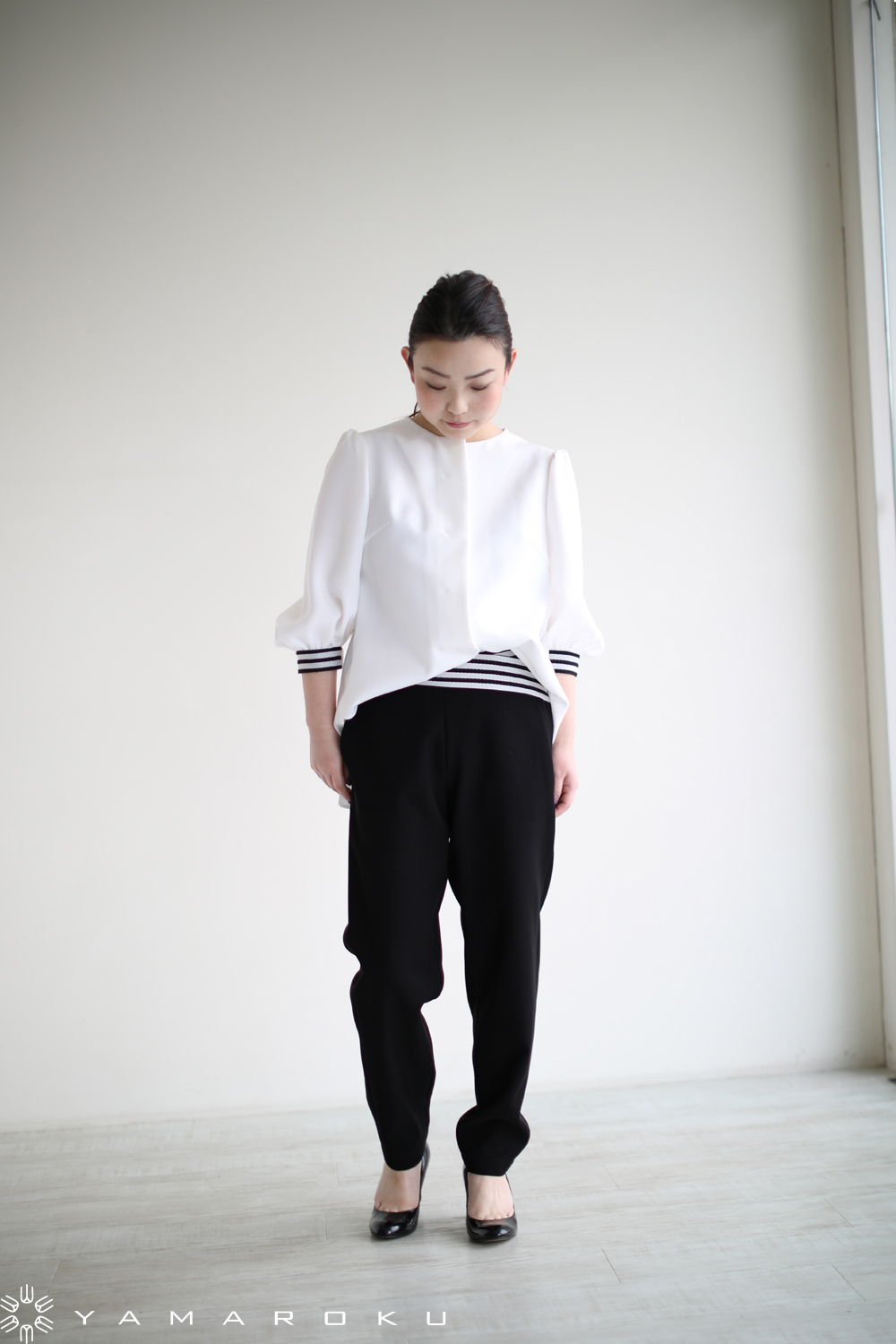 BORDERS at BALCONY(ボーダーズアットバルコニー) BACK RUFFLED TOP