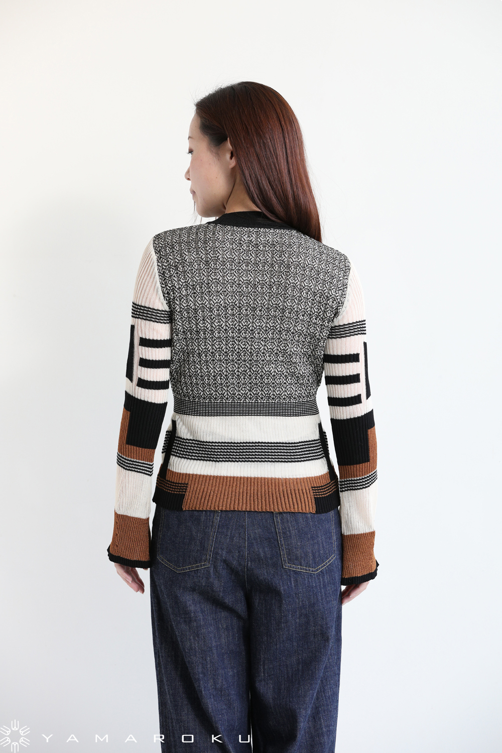Mame Kurogouchi(マメ) Mixed Knitted Fabric Peplum Pullover