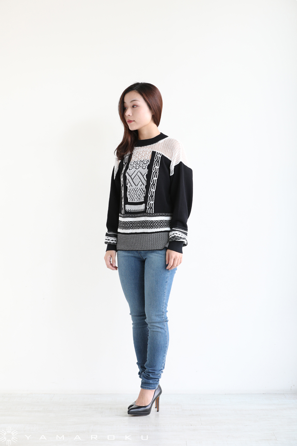 mame Mixed Knitted Fabric PeplumPullover