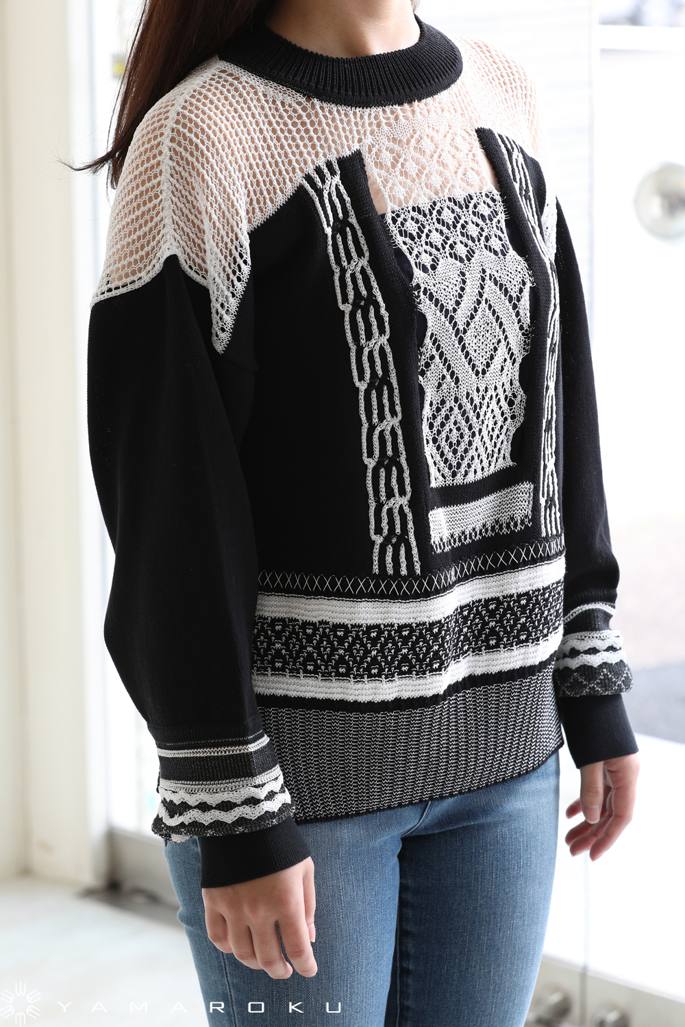 Mame Kurogouchi(マメ) Mixed Knitted Fabric Pullover！！ | YAMAROKU