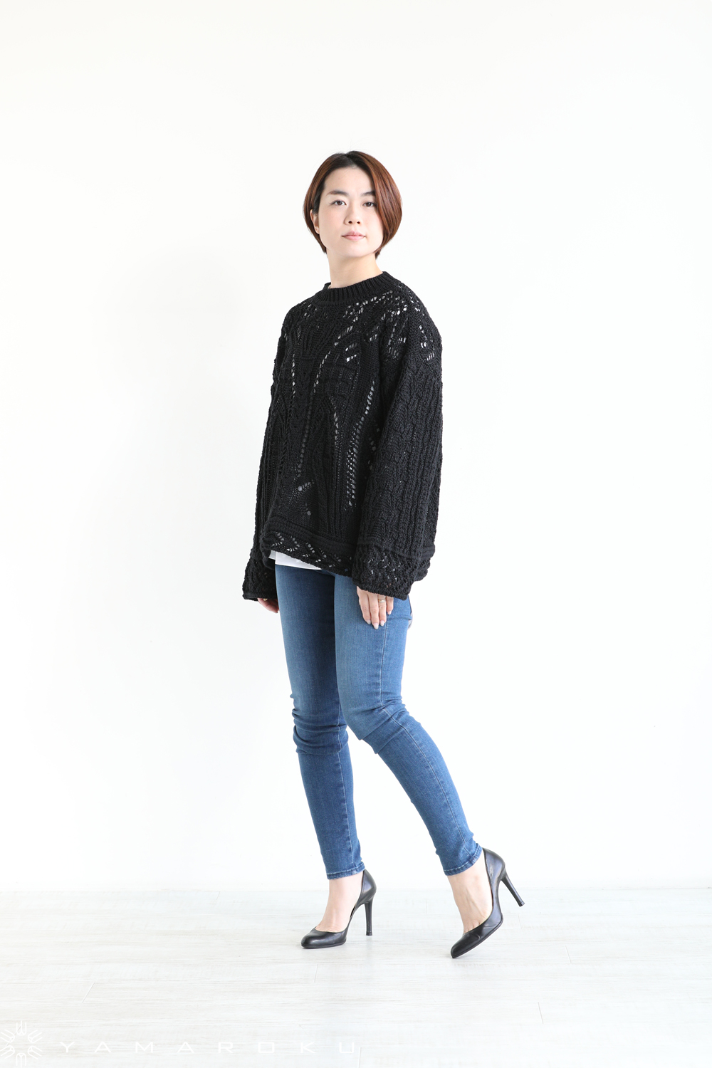 Mame Kurogouchi(マメ) Curtain Lace Pattern Knitted Pullover、V