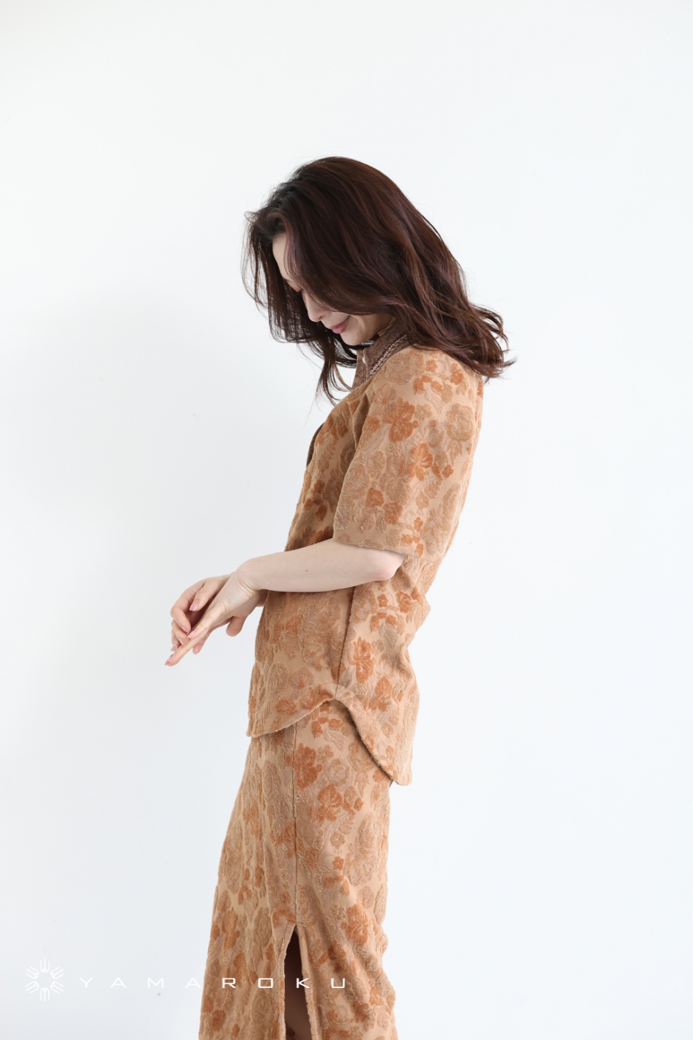 Mame Kurogouchi(マメ) Flowered Velour Jacquard Polo Shirt 、Skirt