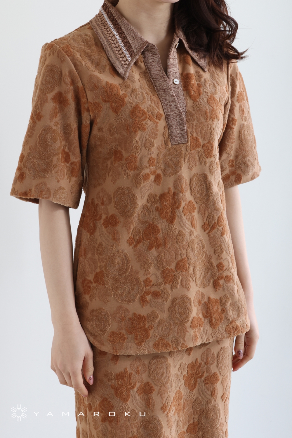 Mame Kurogouchi(マメ) Flowered Velour Jacquard Polo Shirt 、Skirt ...
