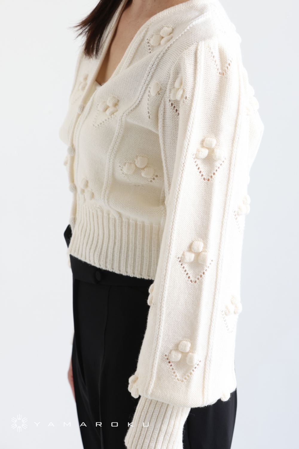 着丈425cmBubble Pattern Cropped Knitted Cardigan - カーディガン/ボレロ