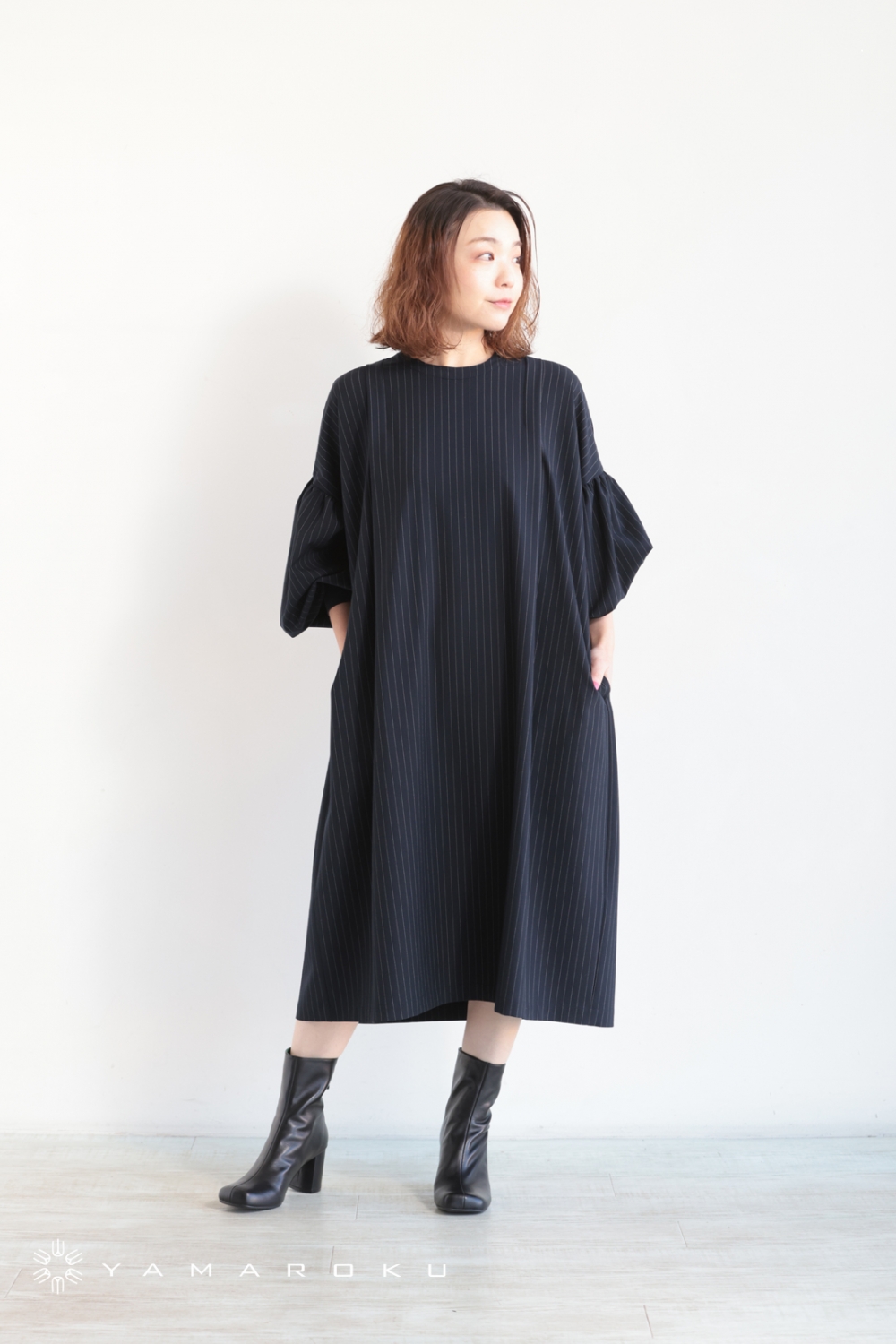 おすすめコーディネート SIWALY fluid シワリーフルイド Gather Sleeve One-piece YAMAROKU New Arrival