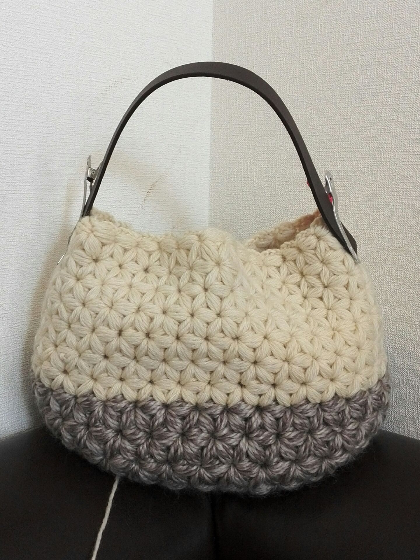 リフ編み バイカラーのバッグ Knit Atelier Sac Rouge