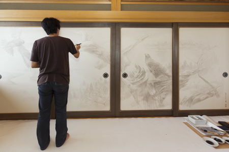 繁久寺襖絵 制作風景