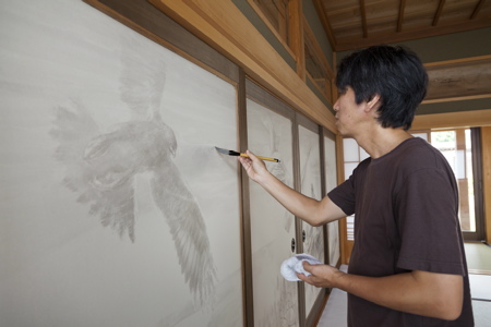 繁久寺襖絵 制作風景