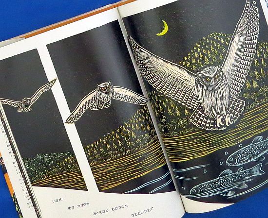 手島圭三郎　しまふくろうのみずうみ 木版画 フクロウ 16/100 原画　限定 Amazon.co.jp: 手島圭三郎 しまふくろうのみずうみ 木版画