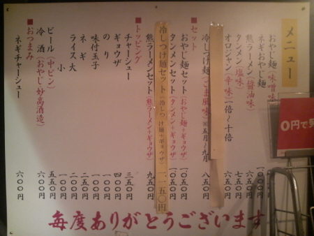 町田 おやじのメニュー