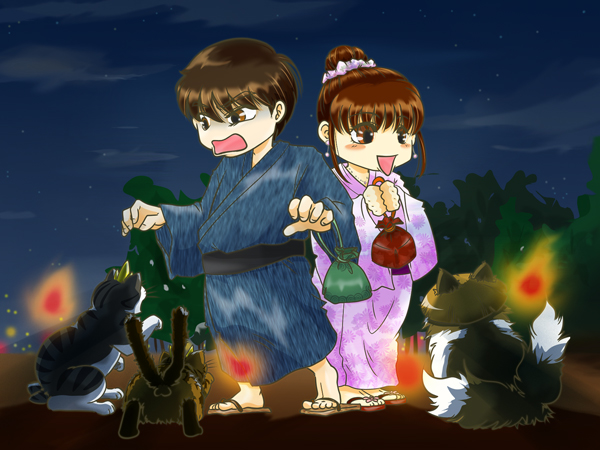 妖怪猫と遭遇の図