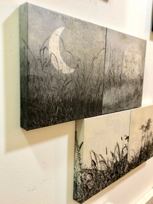 希少✨平野淳子　武蔵野図　さくら　絵画　アート　和紙　箔　胡粉　砂子 3点セット 希少✨平野淳子 武蔵野図 さくら 絵画 アート 和紙 箔 胡粉 砂子