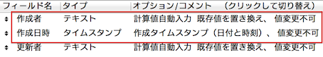 作成者更新者5フィールド定義
