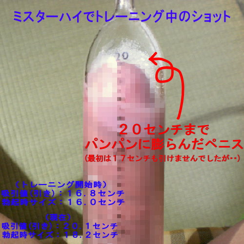 ペニス増大ポンプミスターハイで吸引中のペニス