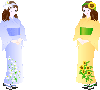 向日葵と鷺草模様のユカタの少女です♪