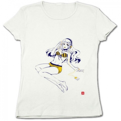 ヘッドフォン女子Tシャツ(紺×黄)