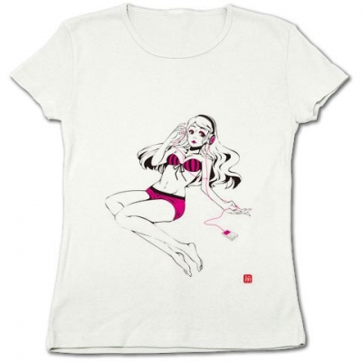 ヘッドフォンTシャツ女子(黒×ピンク)