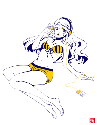 ヘッドフォン女子イラスト