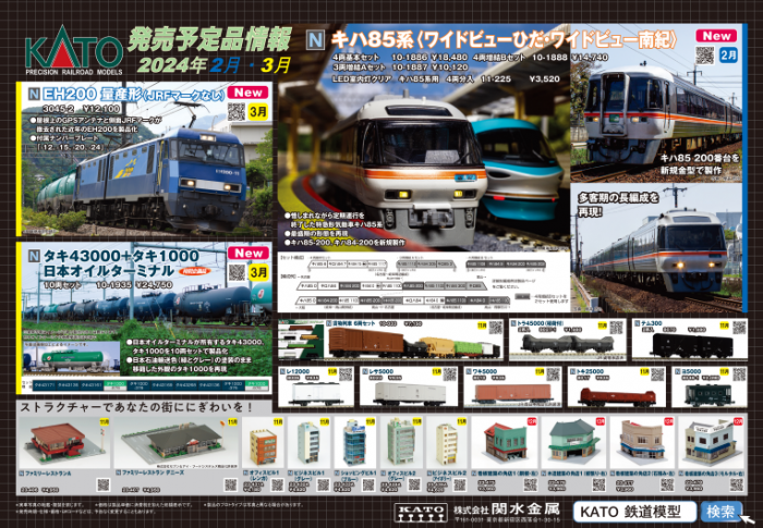 Nゲージ鉄道模型新製品情報】KATO 2024年1月~3月製品化ジャスト