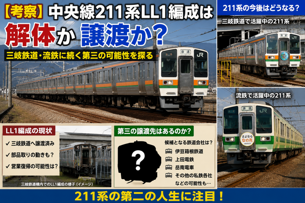 考察】中央線211系LL1編成は解体か譲渡か？三岐鉄道・流鉄に続く第三の