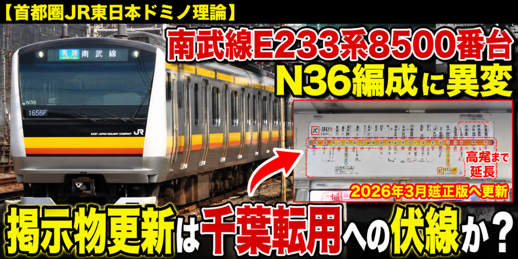 首都圏JR東日本ドミノ理論】南武線E233系8500番台N36編成に異変