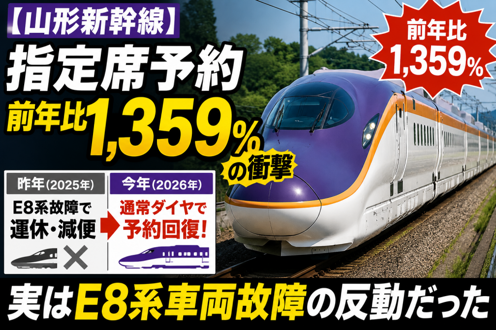 山形新幹線】指定席予約「前年比1,359％」の衝撃──実はE8系車両故障