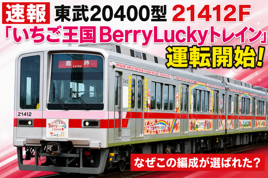 速報】東武20400型21412F「いちご王国BerryLuckyトレイン」運転開始