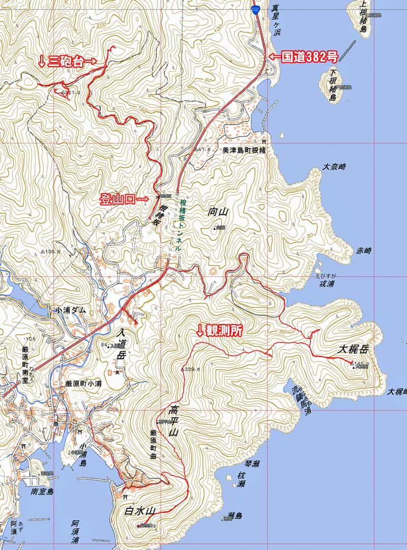 根緒三砲台・地図