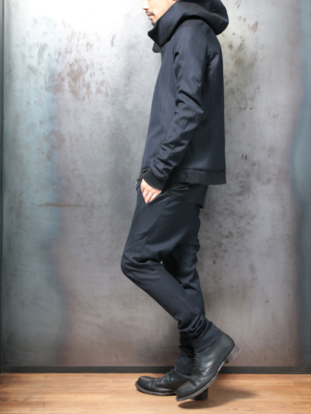 DEVOA Hooded jacket wool cotton herringbone /NAVY BLACK | ☆VEKTOR 