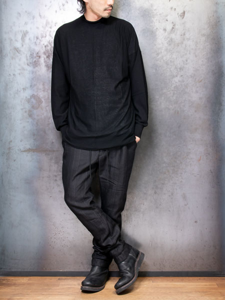 DEVOA Knit mockneck long sleeve high twist cotton /BLACK