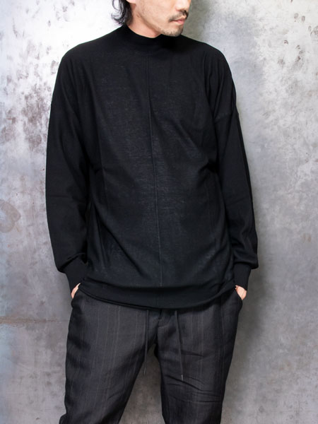 DEVOA Knit mockneck long sleeve high twist cotton /BLACK