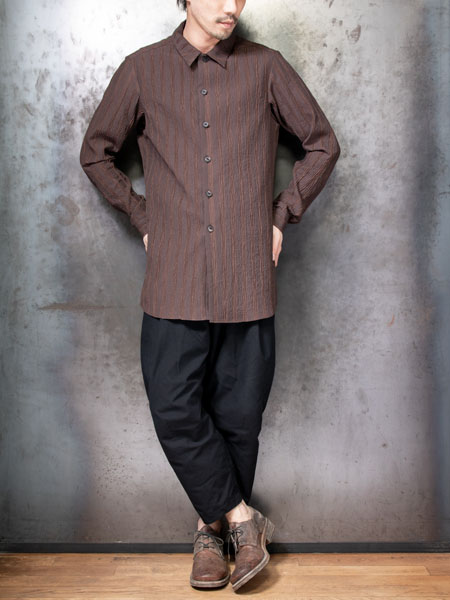 DEVOA Shirt light weight stretch seersucker /MUD STRIPE | ☆VEKTOR