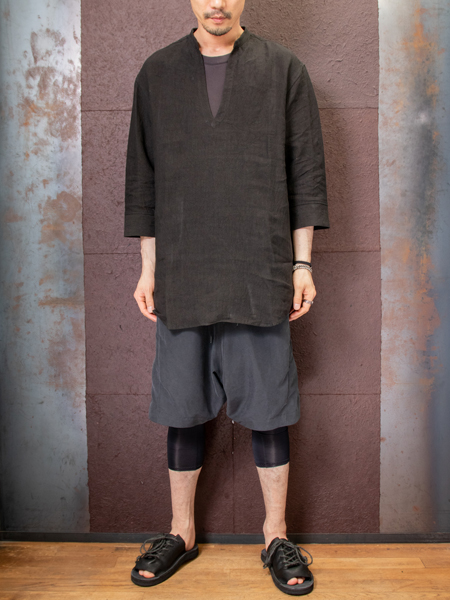 メンズ バックラッシュ リネン ハーフパンツ 黒