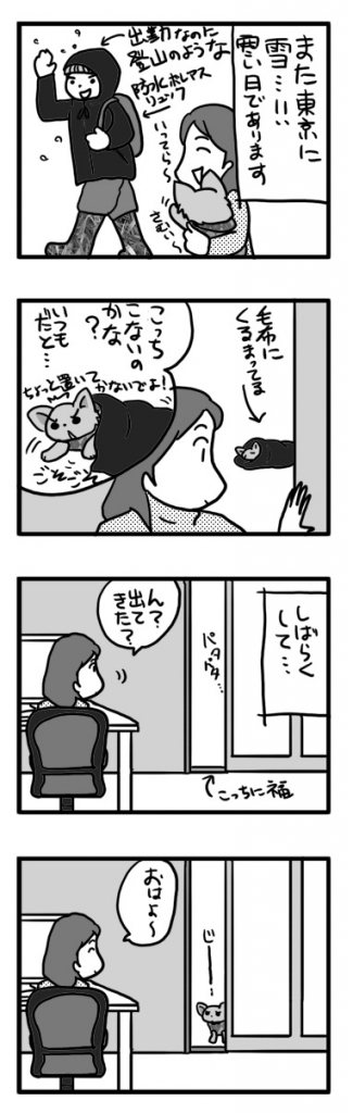 福 ぬくぬく 毛布 くるまる 寒 雪 チワワ 犬 まんが 漫画 マンガ