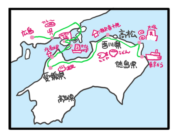 四国 旅行 移動 地図 イラスト マップ