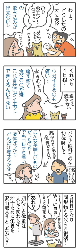 口内炎 こうないえん 炎症 クチ 大きい 何日 完治 痛 白 デキモノ 口内 犬 元保護犬 老犬 保護犬 チワワ イラスト 絵 まんが 漫画 マンガ