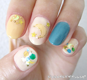 星と月のホログラムネイル ジェルネイルデザインレシピ