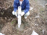 3)パイルをセメントで固定します
