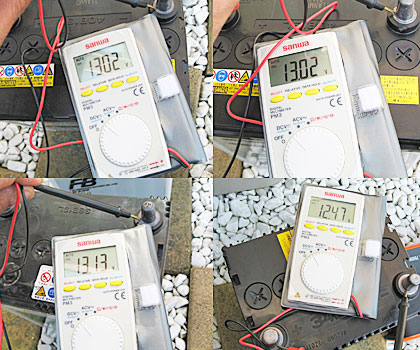 各バッテリーの電圧を測定