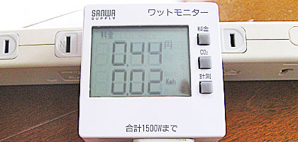 扇風機を稼動して50分後の積算電力