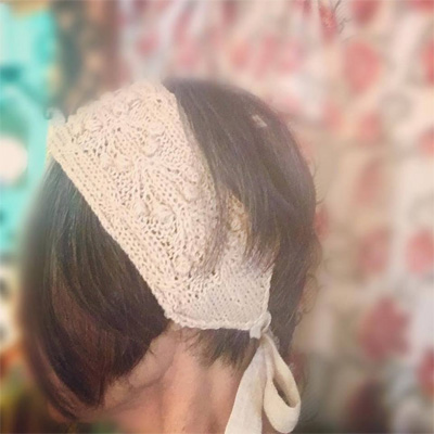 ho・ho・u*さんの淡い桜色に染めたニットのヘアターバン