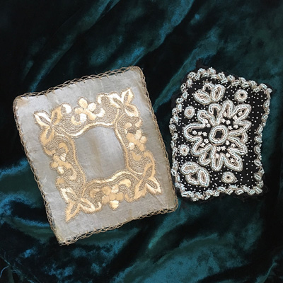 エドワーディアンのシルク刺繍パーツと1920’sシードビーズの刺繍パネル