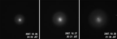 ホームズ彗星10月26日から28日の視直径変化