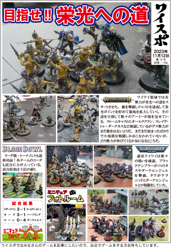 2023年11月12日のワイスポ | ミニチュアショップY&Yのミニチュアブログ